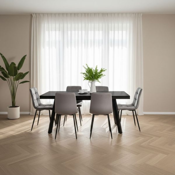 פינת אוכל מלבנית דמוי שיש שחור דגם אבניו + 6 כסאות - 10 סועדים