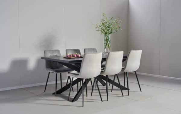 פינת אוכל מלבנית דמוי שיש שחור דגם ספיידר + 6 כסאות דגם סנדרין - 10 סועדים