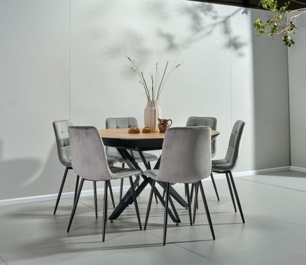 פינת אוכל עגולה נפתחת דמוי עץ טבעי דגם רפאלו + 6 כסאות - 10 סועדים