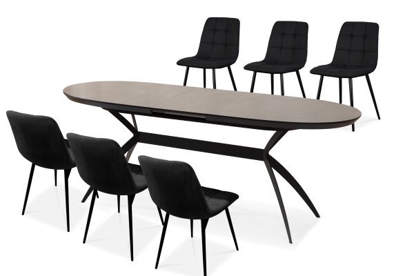 פינת אוכל אובלית דגם סורינו דמוי שיש אפור מבריק + 6 כסאות - 14 סועדים