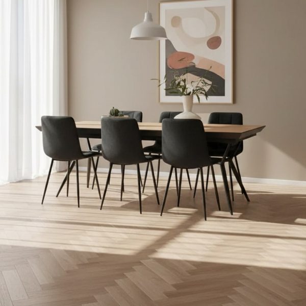 פינת אוכל מלבנית דגם לארגו דמוי עץ טבעי + 6 כסאות דגם סנדרין - 18 סועדים