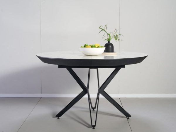 שולחן אוכל לבן נפתח דמוי שיש לבן מבריק דגם רפאלו - 10 סועדים