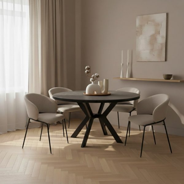 פינת אוכל עגולה נפתחת דמוי שיש אפור דגם לונגו + 6 כסאות סנדרין - 10 סועדים