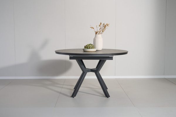 שולחן אוכל עגול נפתח דמוי שיש שחור דגם לונגו - 10 סועדים