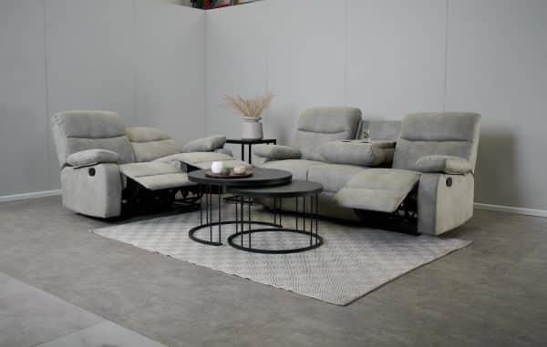 מערכת ישיבה עם ריקליינרים 3+2 דגם אמברוס אפור בהיר