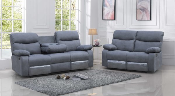 מערכת ישיבה עם ריקליינרים 3+2 דגם אמברוס אפור כהה