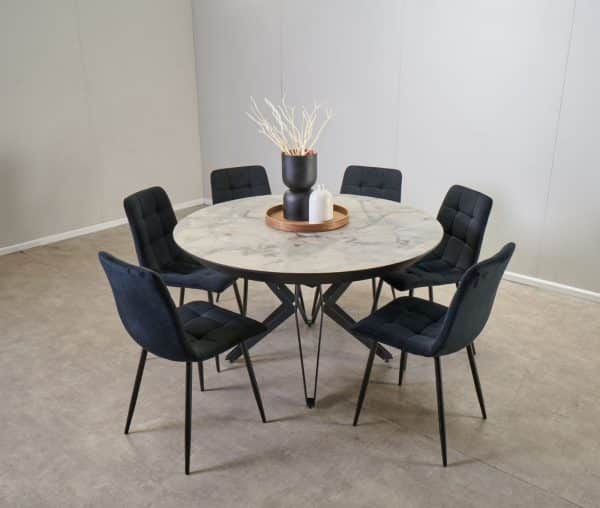 פינת אוכל עגולה נפתחת דמוי שיש לבן מעונן דגם רפאלו + 6 כסאות - 10 סועדים