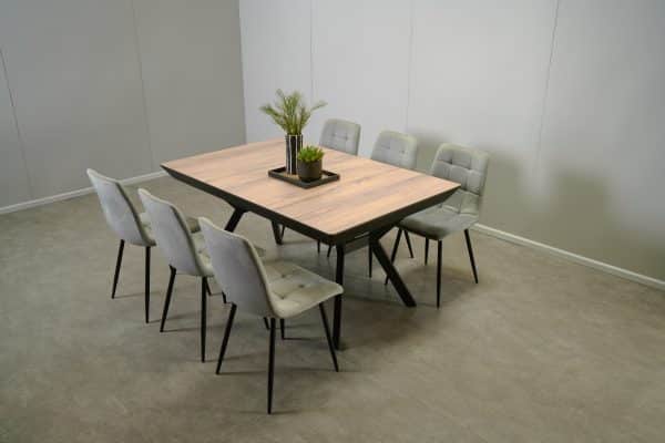 פינת אוכל מלבנית דמוי אלון טבעי דגם רוגן + 6 כסאות - 16 סועדים