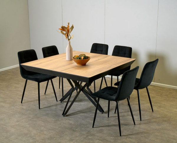 פינת אוכל מרובעת נפתחת דמוי עץ טבעי דגם אקובה + 6 כסאות - 12 סועדים