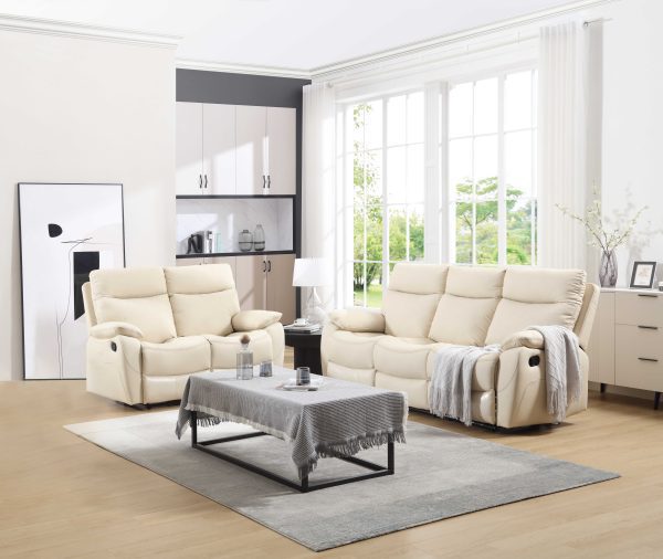 מערכת ישיבה דגם פיטארו עם ריקליינרים 3+2 בדמוי עור בז'