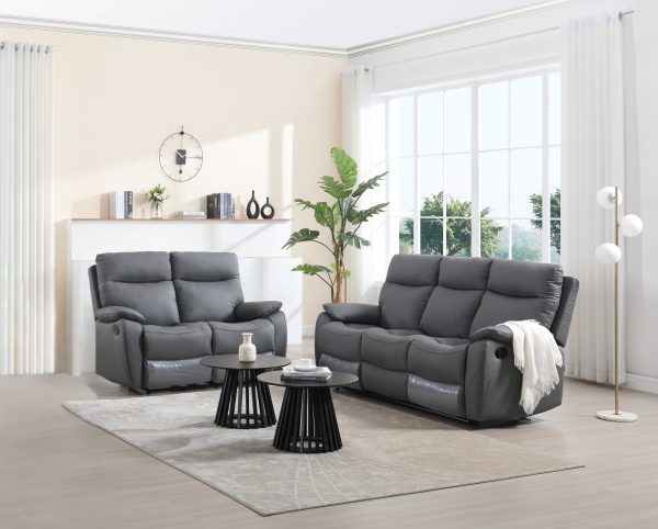 מערכת ישיבה דגם פיטארו עם ריקליינרים 3+2 בדמוי עור אפור כהה