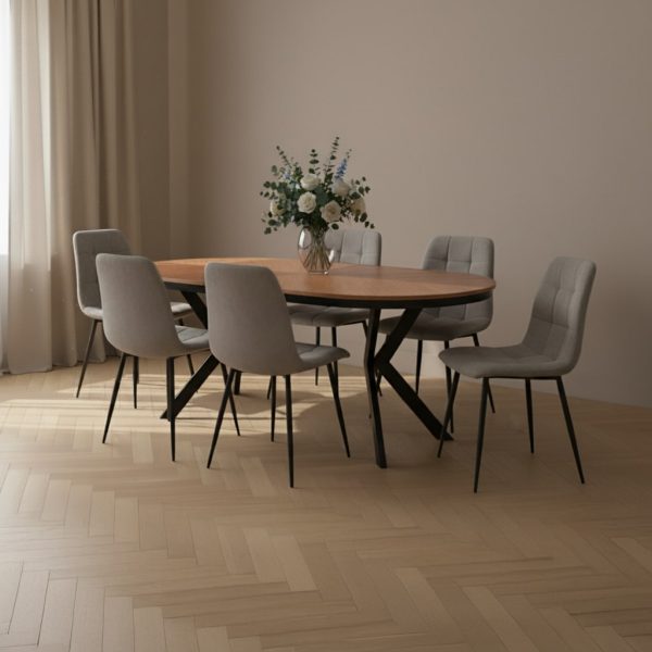 פינת אוכל אליפסה נפתחת אלון טבעי דגם מונזו + 6 כסאות - 10 סועדים