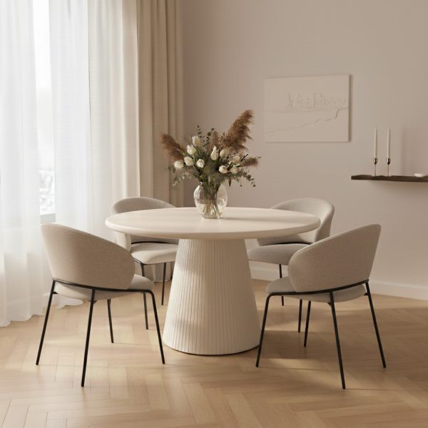 פינת אוכל עגולה דגם ראונדי בצבע לבן + 6 כסאות
