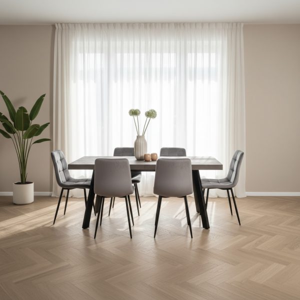 פינת אוכל מלבנית דמוי בטון דגם אבניו + 6 כסאות - 10 סועדים