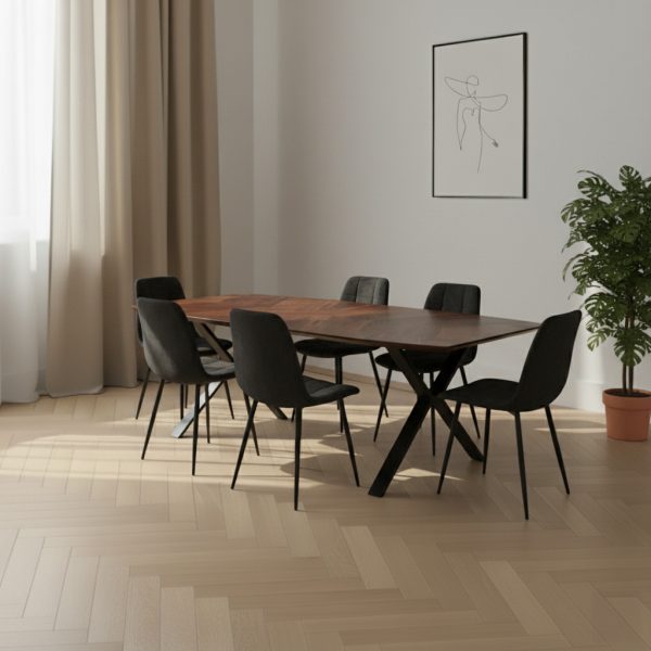 פינת אוכל אליפסה אגוז אמריקאי דגם סולאן + 6 כסאות דגם סנדרין - 12 סועדים