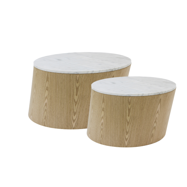 סט שולחנות מעוצבים דגם מארבל - עץ טבעי ושיש לבן