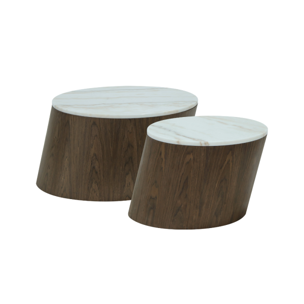 סט שולחנות מעוצבים דגם מארבל - אגוז אמריקאי ושיש לבן