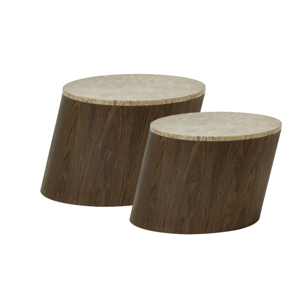 סט שולחנות מעוצבים דגם מארבל - אגוז אמריקאי ושיש חום