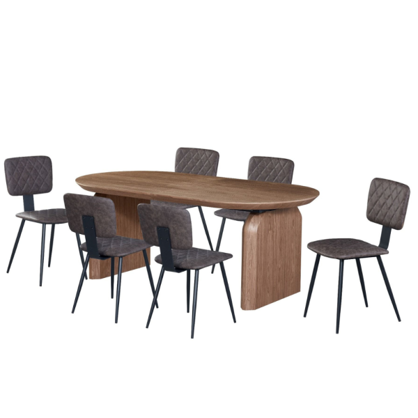 פינת אוכל אובלית נפתחת דגם טומסו + 6 כיסאות  - אגוז אמריקאי - 12 סועדים