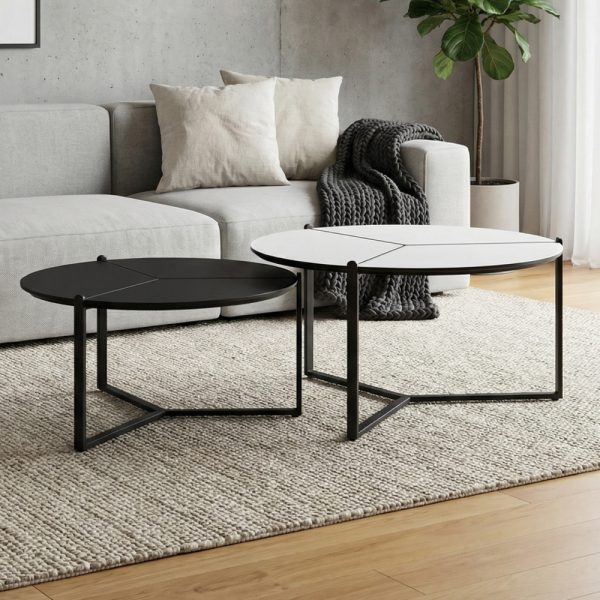 סט שולחנות מעוצבים דגם בונסאי - דמוי שיש לבן