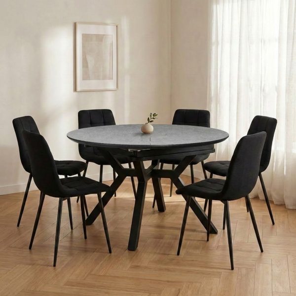 פינת אוכל דגם ברונו דמוי אבן אפור + 6 כסאות סנדרין - 12 סועדים