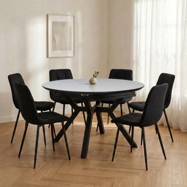 פינת אוכל דגם ברונו דמוי שיש לבן + 6 כסאות - 12 סועדים