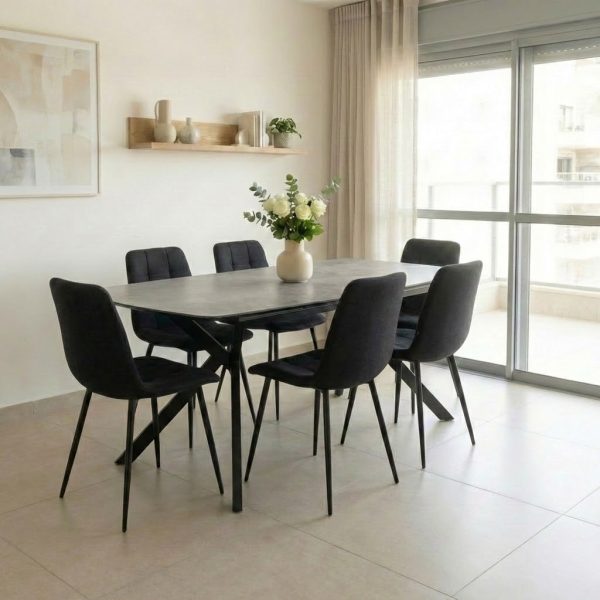 פינת אוכל דגם קורטי דמוי אבן אפור + 6 כסאות - 14 סועדים