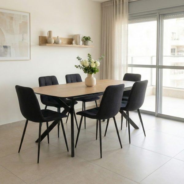 פינת אוכל מלבנית דגם קורטי דמוי עץ טבעי + 6 כסאות - 14 סועדים