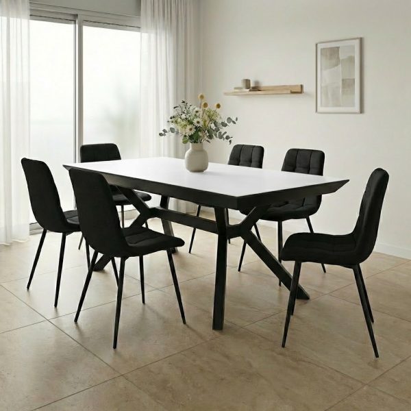 פינת אוכל דגם סייבר דמוי שיש לבן + 6 כסאות - 16 סועדים