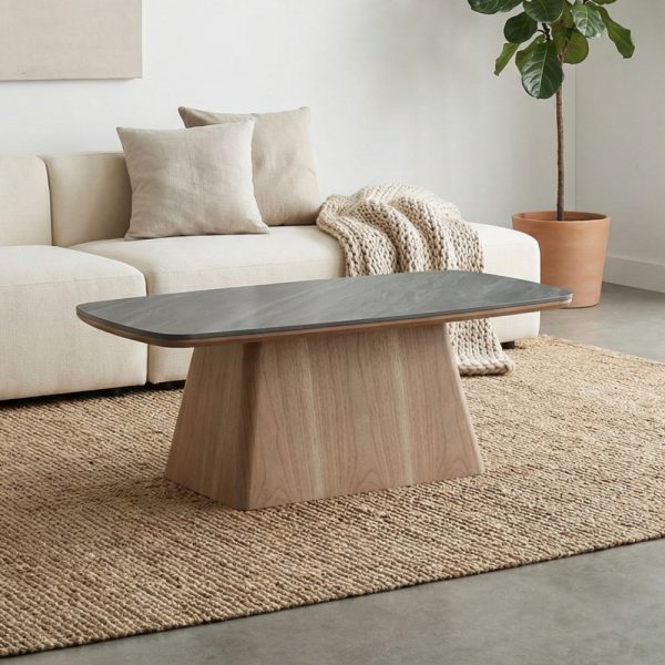 שולחן סלון דגם גליס – קרמיקה אפור כהה בציפוי אגוז אמריקאי