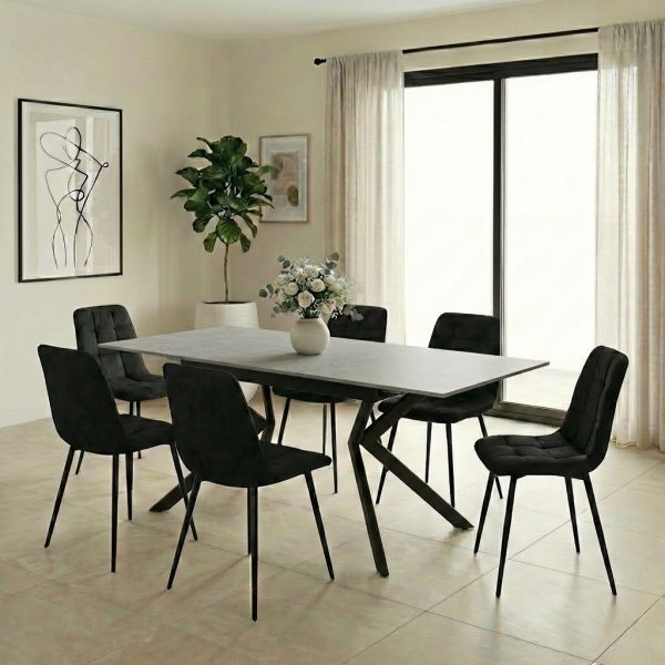 פינת אוכל דגם פלינו אפור + 6 כסאות