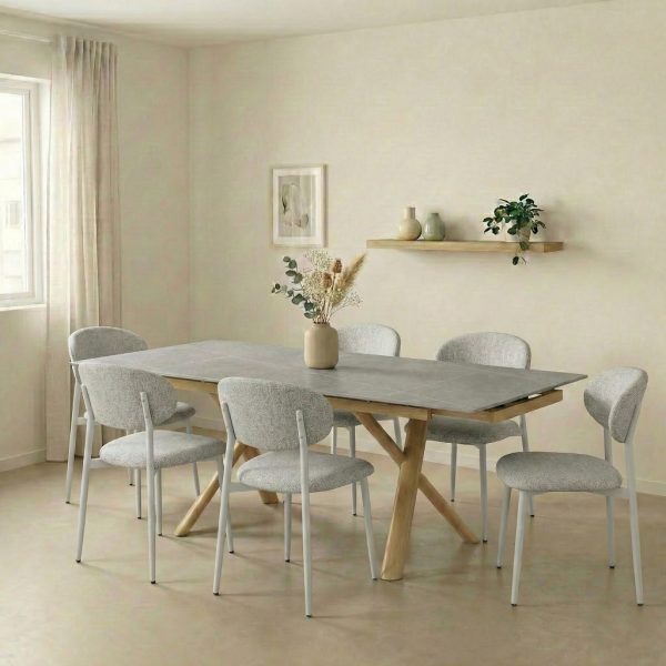 פינת אוכל דגם ראדו אפור + 6 כסאות סנדרין - 10 סועדים