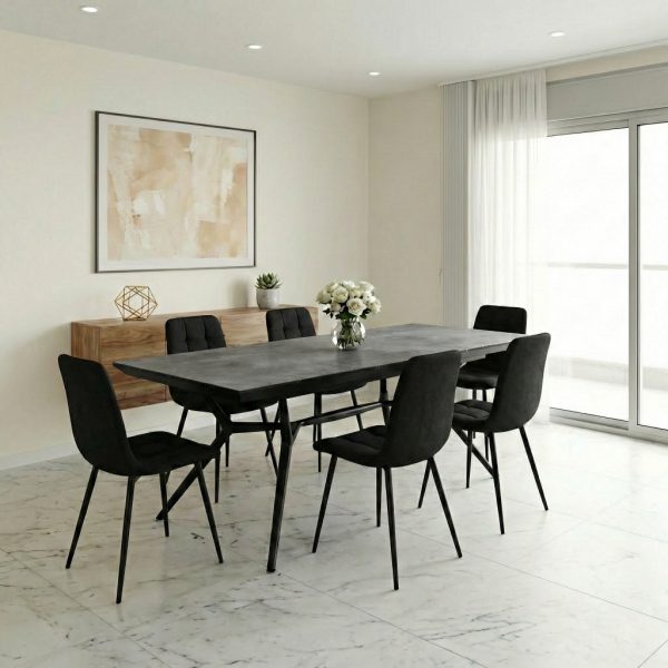 פינת אוכל דגם ורנו דמוי בטון + 6 כסאות - 18 סועדים