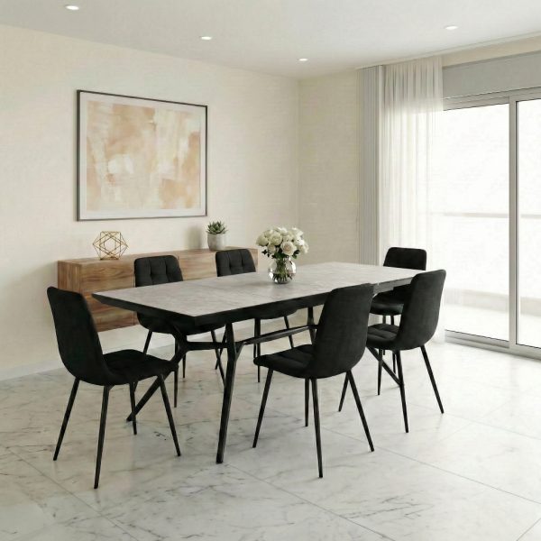 פינת אוכל דגם ורנו דמוי אבן אפור + 6 כסאות - 18 סועדים