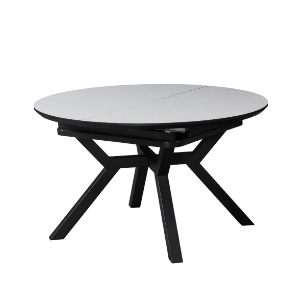 שולחן אוכל עגול נפתח דגם ברונו - דמוי שיש לבן