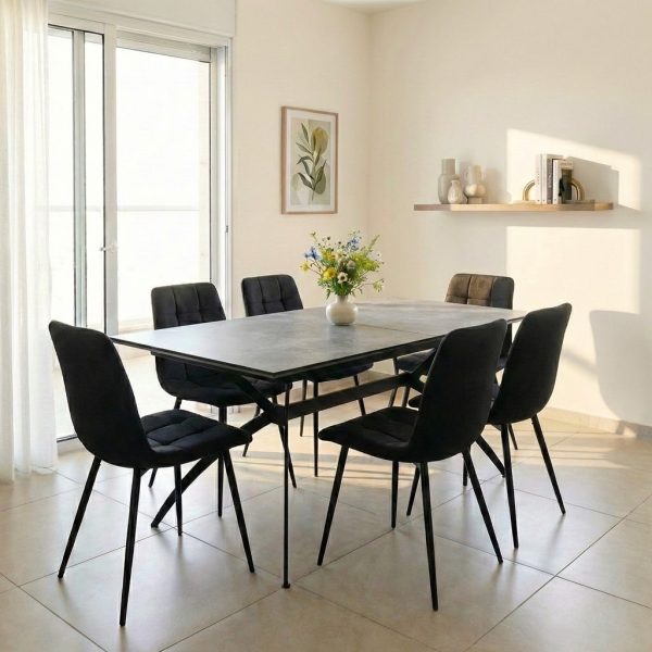 פינת אוכל מלבנית דגם דרמור דמוי בטון + 6 כסאות - 14 סועדים