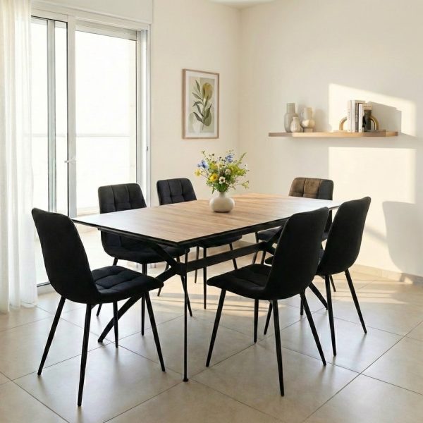 פינת אוכל מלבנית דגם דרמור דמוי עץ טבעי + 6 כסאות - 14 סועדים