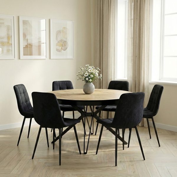 פינת אוכל עגולה נפתחת דגם קסטלו דמוי עץ טבעי + 6 כסאות - 10 סועדים